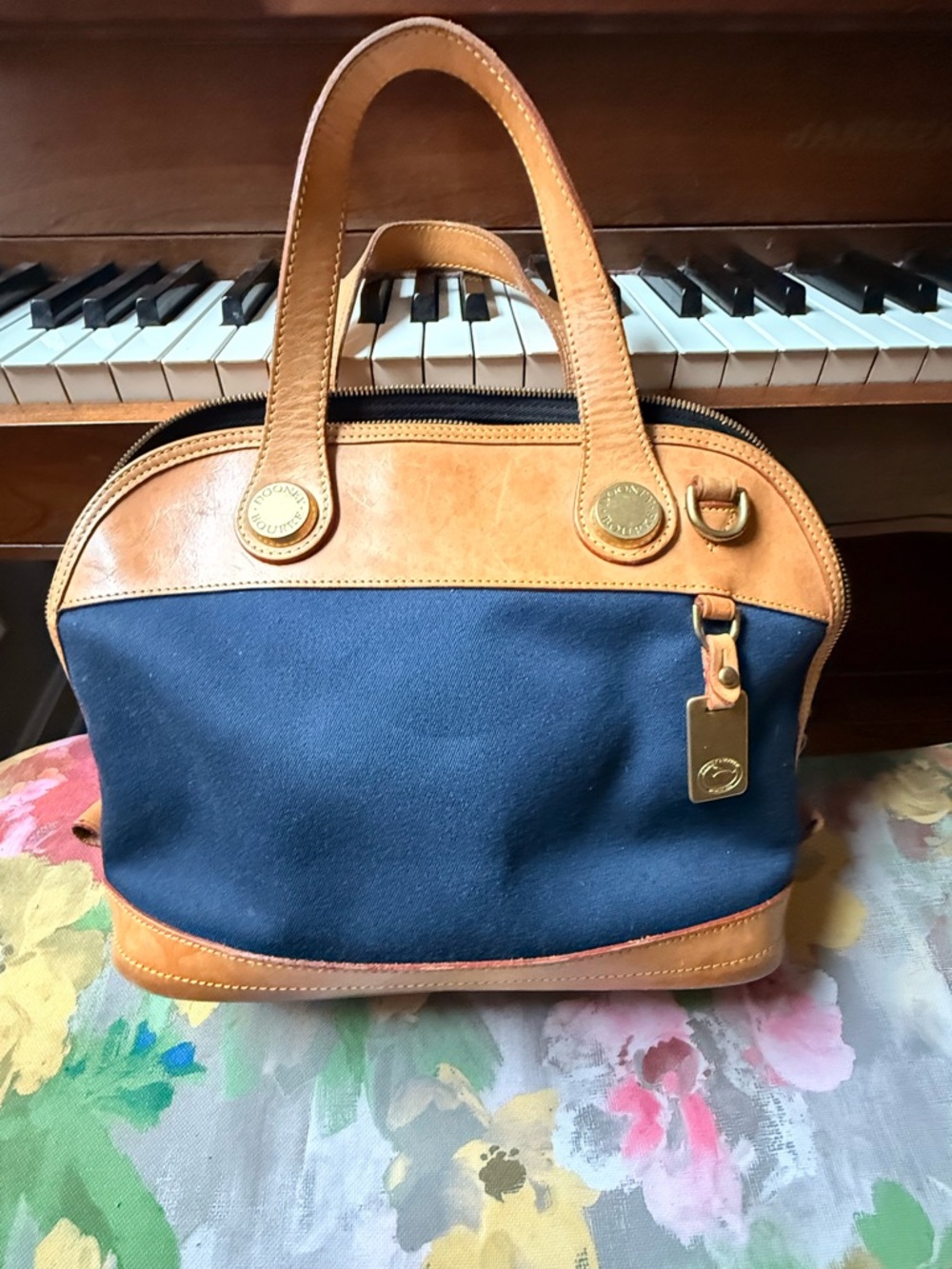 Vintage Dooney & Bourke Black and Tan Leather Satchel